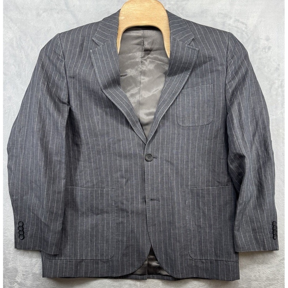 Banana Republic Blazer Sport Coat Pinstripe Linen Gray Blazer 42S Short